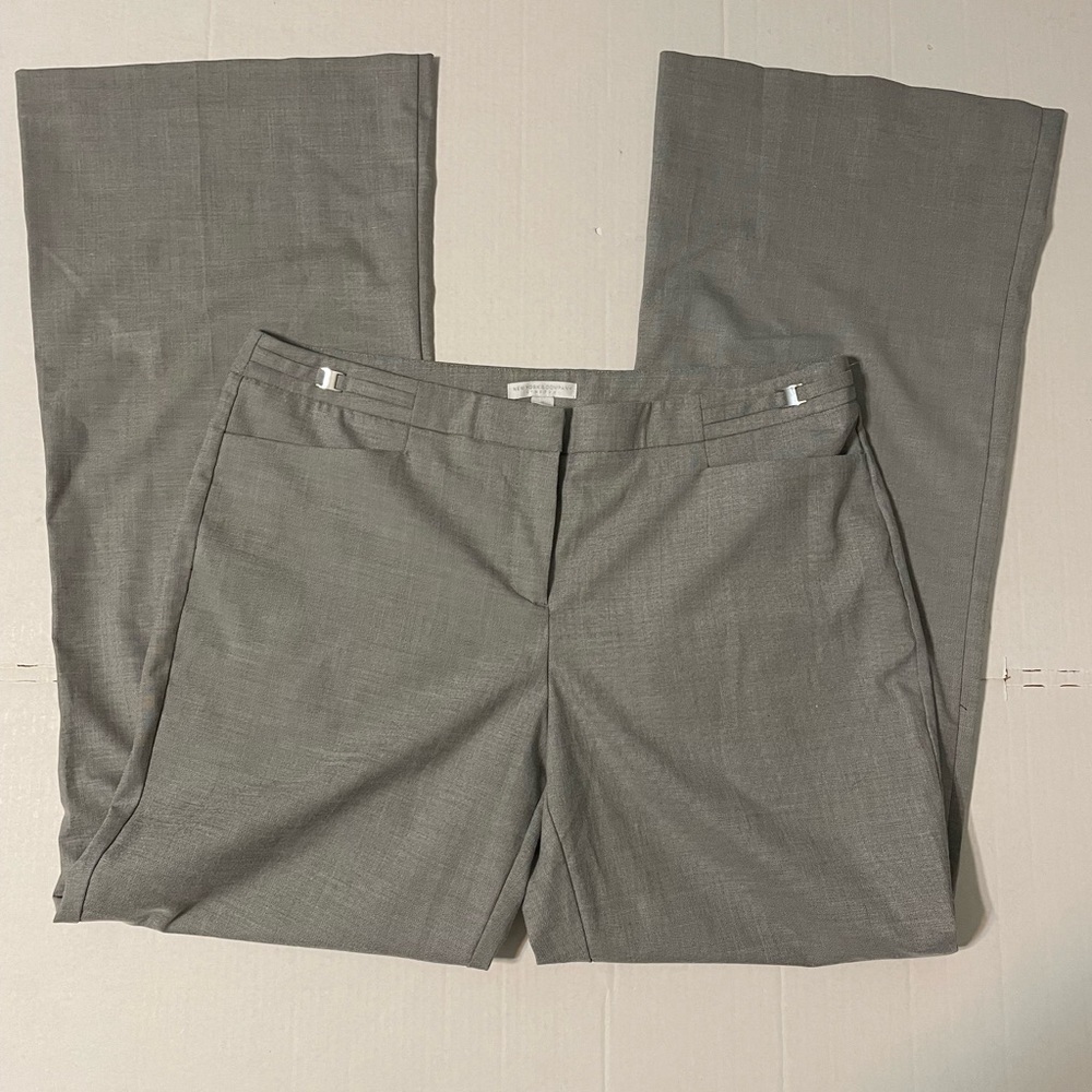 New York & Company Womens 12 Stretch Dress Pants Mid Rise Wide Leg Gray Trousers